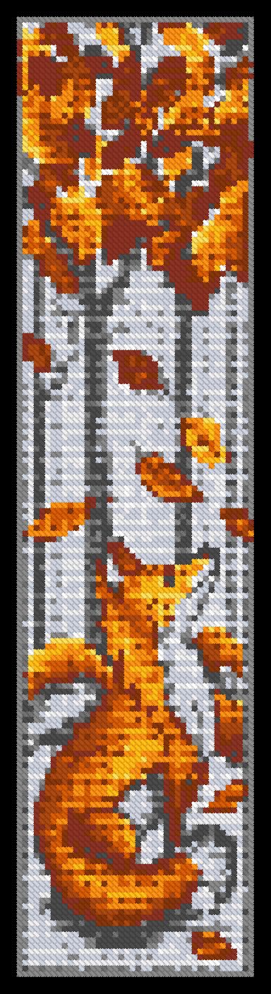 Fall Fox Bookmark charted in cross stitch